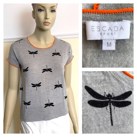 ESCADA Sport gray dragonfly wool top - Picture 1 of 12